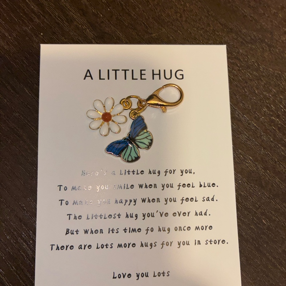 A Little Hug Blue & White Butterfly Charm Key Clip